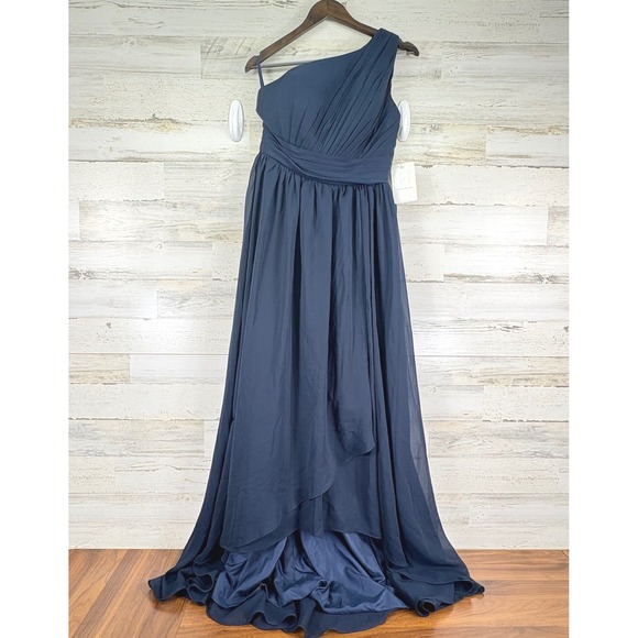Witness of Love Chiffon Navy Blue Bridesmaid Gown One Shoulder Formal Dress 10 - Picture 1 of 12